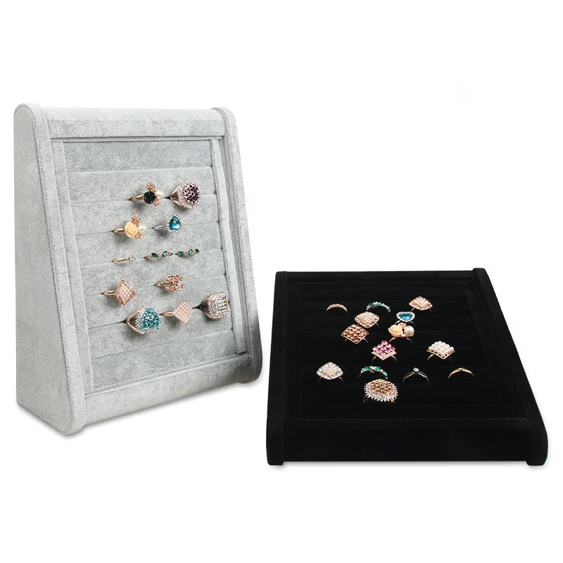 

Wood+Velvet Earrings Ring Organizer Ear Studs Jewelry Display Stand Holder Rack/Box Showcase Tray 3 Colors 23cm*18.5cm*8.5cm