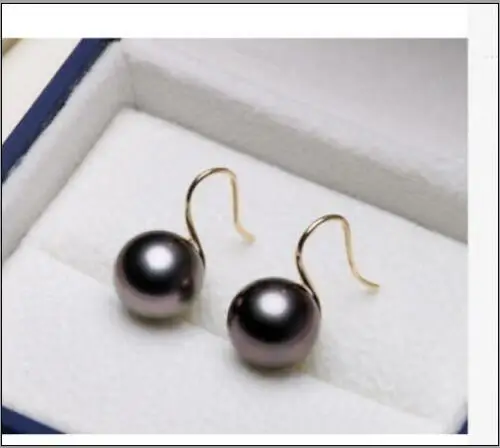 

gorgeous elegant 9-10mm AAA south sea round black pearl earring