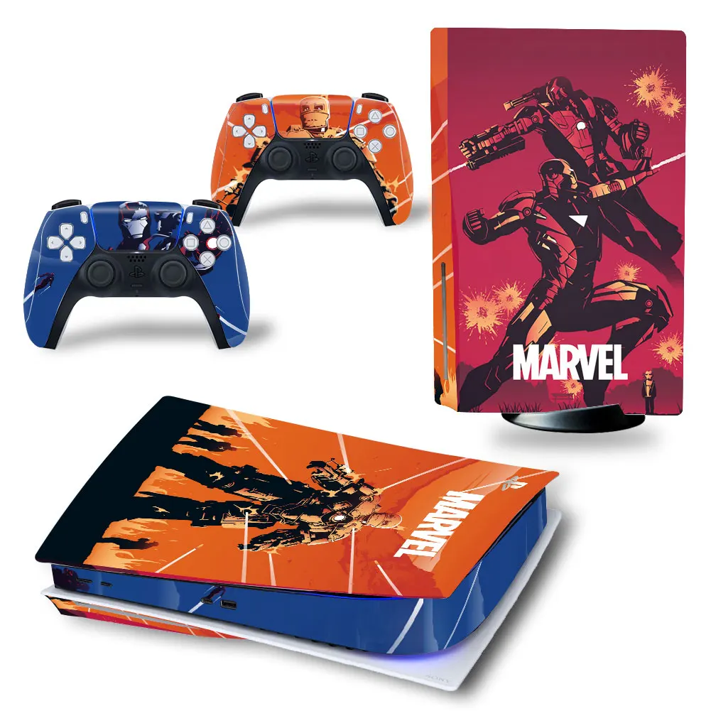 Marvel Iron Man PS5 Disk Skin Sticker Decal Cover for PlayStation 5 Console and 2 Controllers PS5 Disk Skin Sticker Vinyl 