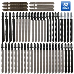 52PCS T-Shank Jigsaw Blades Wood Cutter Saw Blade Assorted Metal Steel Jigsaw Blade for Wood Plastic Metal Cutting Saw Blades