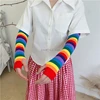 Women Girl Harajuku Elbow Length Fingerless Arm Sleeve Warmer Rainbow Colored Striped Knitted Sunscreen Halloween Costume Gloves ► Photo 2/6