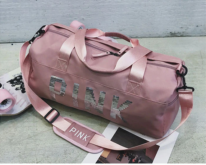 New Travel Bags Sequins PINK Duffle Bag Women Men Sports Bag For Shoes Weekend Bag Nylon Woman Traveling Bags For Ladies