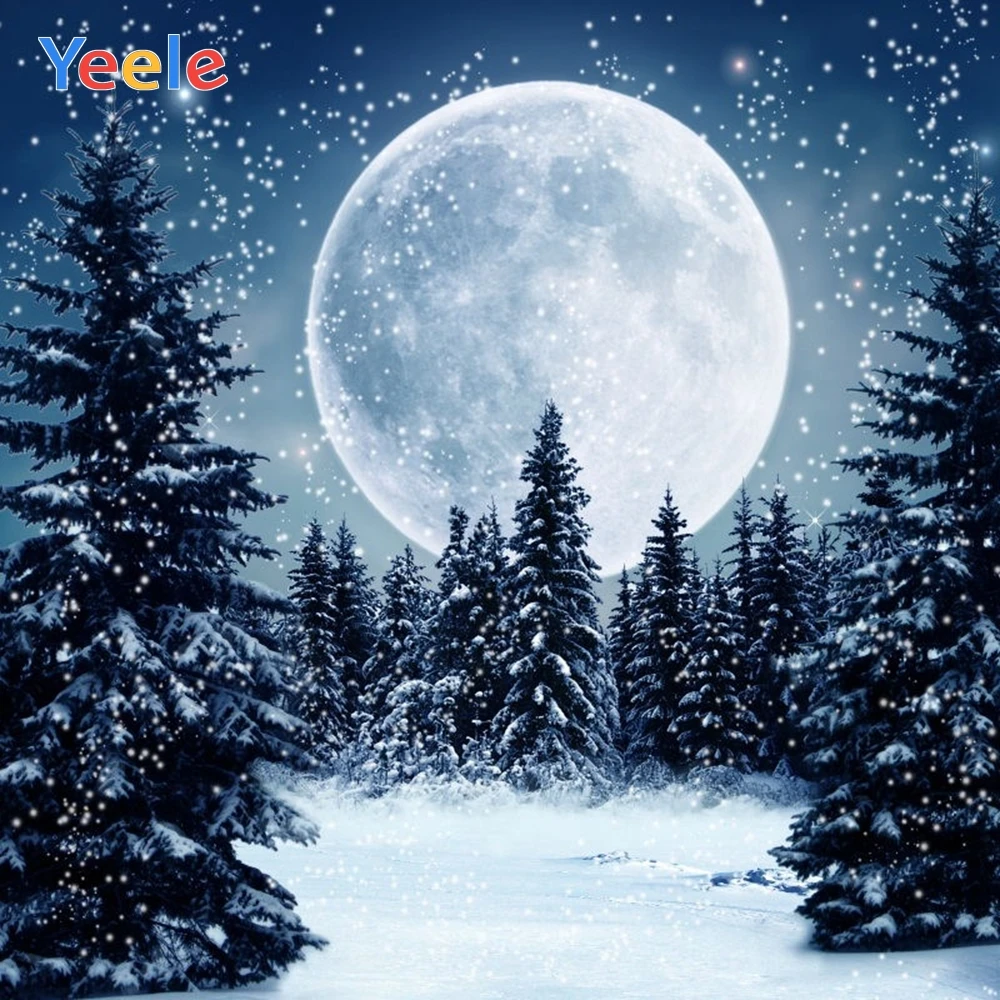 Рождественский фон Yeele зимний Снежный Лес дерево луна ночная фотография для