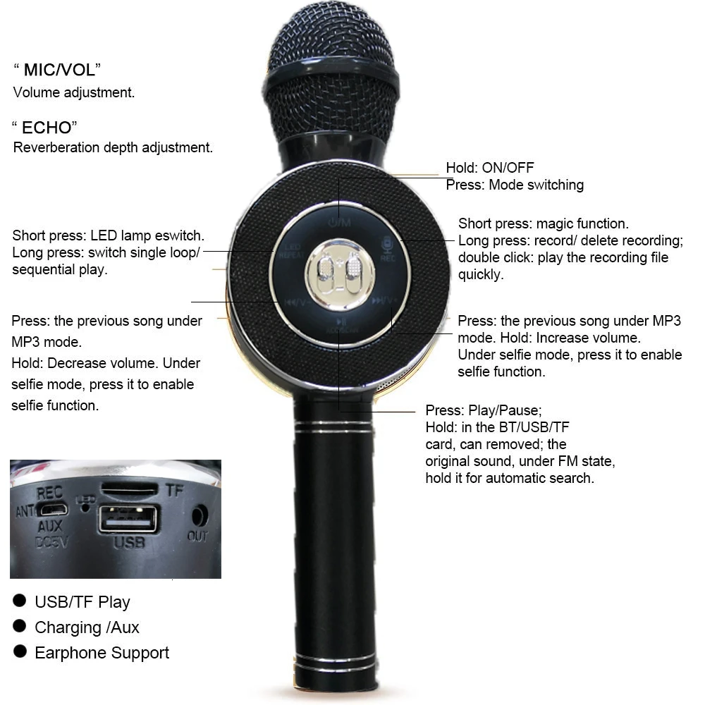 WS668 беспроводной Bluetooth микрофон караоке динамик KTV плеер телефон микрофон с светодиодный светильник для компьютера сцены конференции Pk WS-858