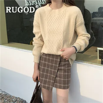 

RUGOD Lantern Sleeve Sweater Simplee Pullover Jumper Winter Tops For Women Knitwear Loose Korean Style Womens Sweaters 2019