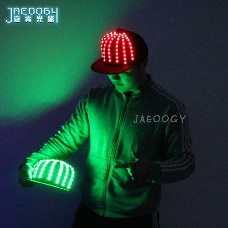 

Free Shipping LED Hat Bar Night Stadium Glowing Hip Hop Singer Hat Halloween Stage Performance Lighting Props