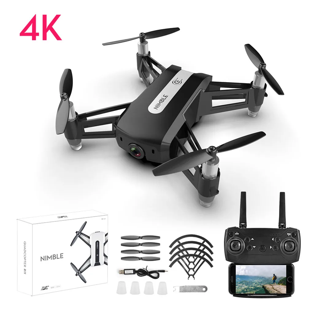 Дрон R11 x pro 2,4G селфи Wi-Fi FPV с камерой 4K HD бесщеточный Квадрокоптер складной 12 минут время полета RC удержание FPV Дрон - Цвет: BK