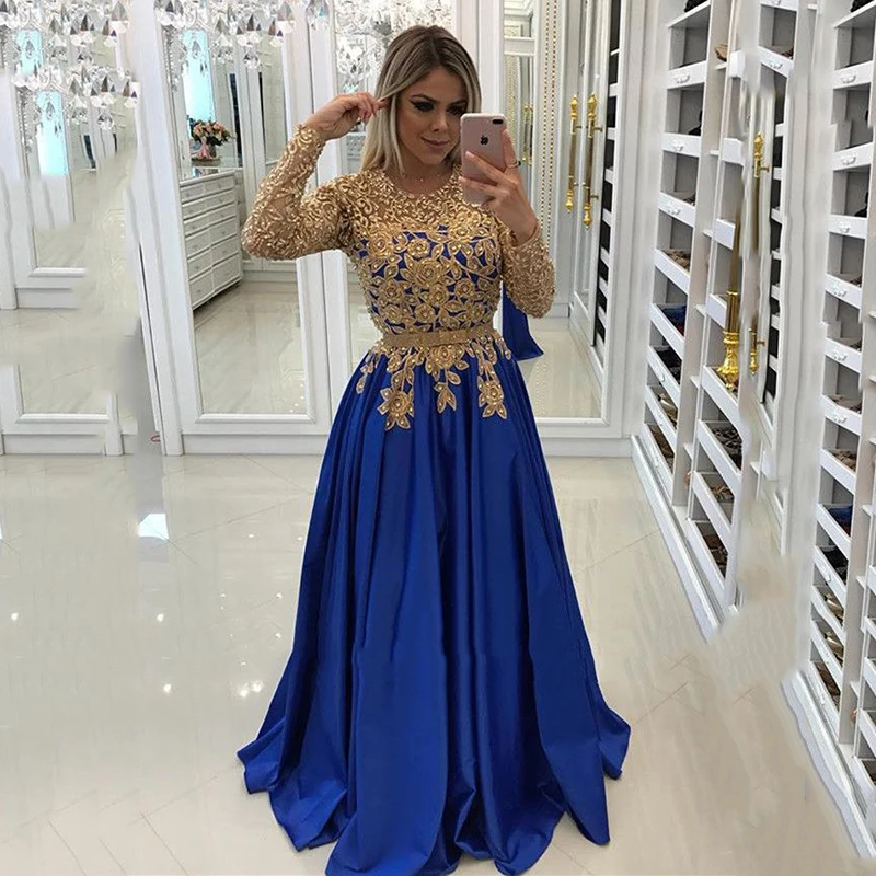 blue and gold party dress