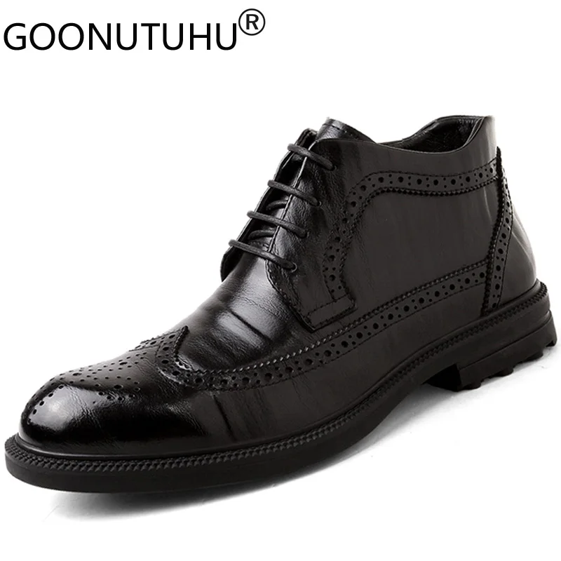 Зимние Модные Мужские модельные туфли; мужские классические коричневые или черные плюшевые туфли из натуральной кожи; мужская деловая официальная обувь