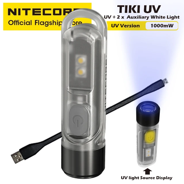 NITECORE TIKI UV Mini Keychain Light EDC 1000mw UV Light White Warning Flashing USB Rechargeable LED Flashlight With Battery TIKI UV