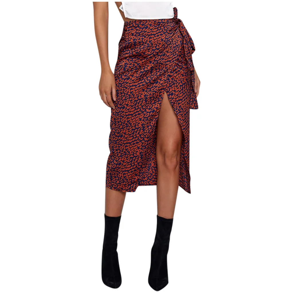Female High Waist Bandage Leopard Printing Wrap Satin Bow Sexy Split Skirts faldas mujer moda юбки женские кожаная юбка Female High Waist Bandage Leopard Printing Wrap Satin Bow Sexy Split Skirts faldas mujer moda юбки женские кожаная юбка