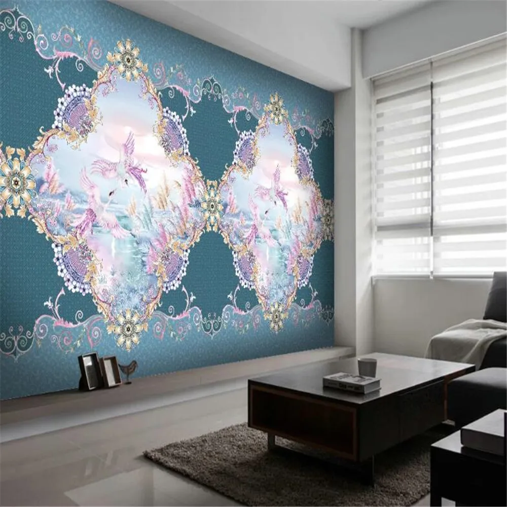 

Milofi custom 3D large wall paper European-style hand-painted peacock pattern bedroom background wall painting