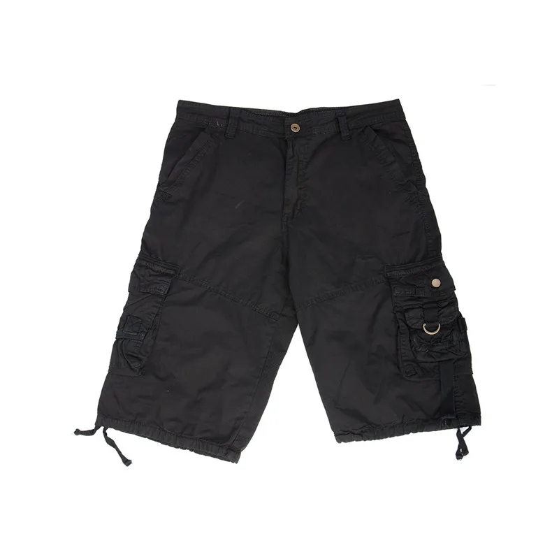Black Летние Новые Стильные шорты их чистого хлопка повседневные мужские с несколькими карманами плюс размер хаки карго шорты Модные мужские шорты с карманами - Цвет: Black