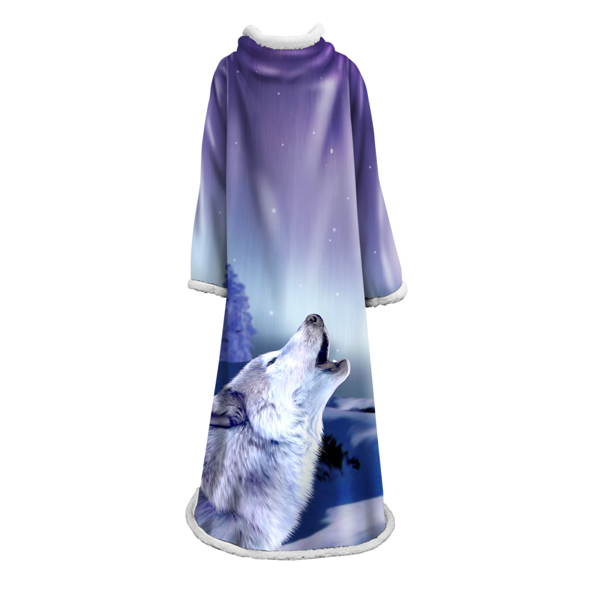 

wolf Super Soft Comfy Warm Plush Throw with Sleeves TV Blanket Wrap Robe Cover for Lounge Chair Couch BS9