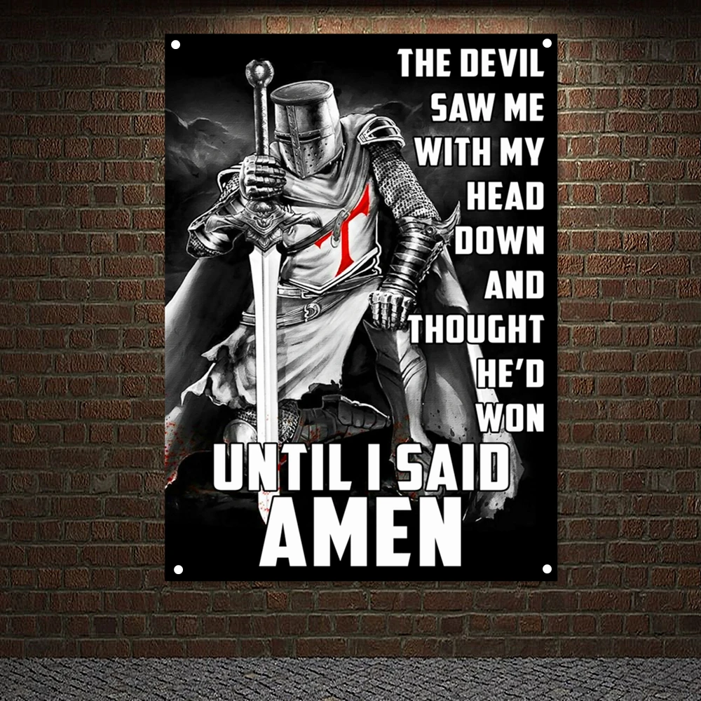 

Ancient Military Posters Templar Knight On Horse Banners Retro Print Art Crusader Flags Canvas Painting Wall Hanging Home Decor