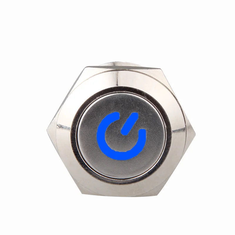 1 шт. 12 мм светодиодный 3 в 5 в 6 в 12 В 24 В 220 В металлический кнопочный переключатель с самосбросом мгновенная кнопка кольцевой кнопочный переключатель кольцо питания лампа - Color: YB12F-10EP-BLUE