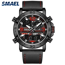 Smael мужские часы кварцевые наручные часы 30м водонепроницаемые часы светящиеся руки двойной дисплей роскошный кожаный ремешок часы мужчин sl-6011