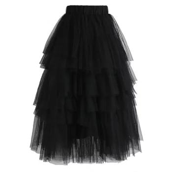 

Long Maxi Tulle Skirts Women Elastic Waist Tulle Skirt Black Pink Layer Tiered Puffy Wedding Party Bridesmaid Ball Skirts