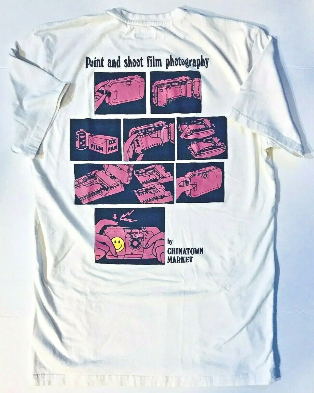 

Streetwear Chinatown Market Smile Print And Shoot Photography XL Shirt Mens Off White Color Unisex Size S-3XL