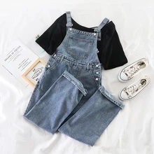 Новые модные женские джинсы, джинсовый комбинезон в студенческом стиле, прямой широкий женский джинсовый комбинезон K252