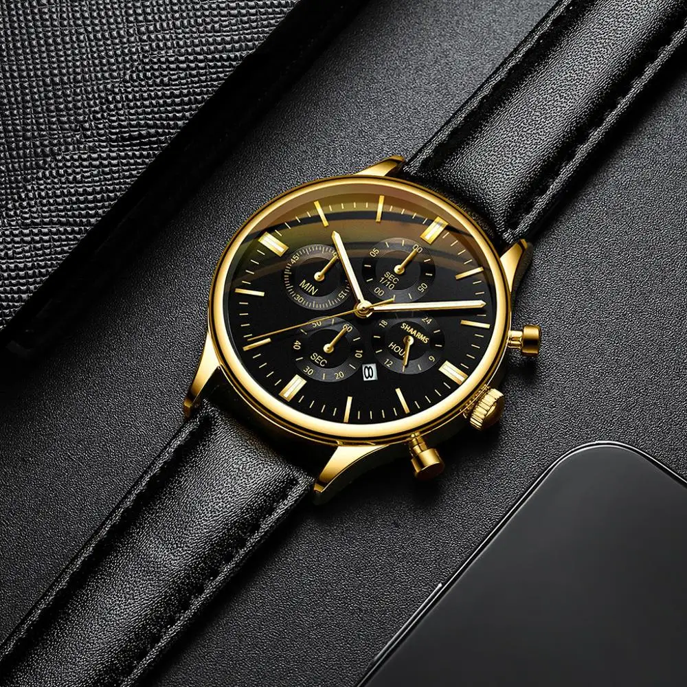 Модные мужские военные спортивные часы кожаный ремешок из нержавеющей стали