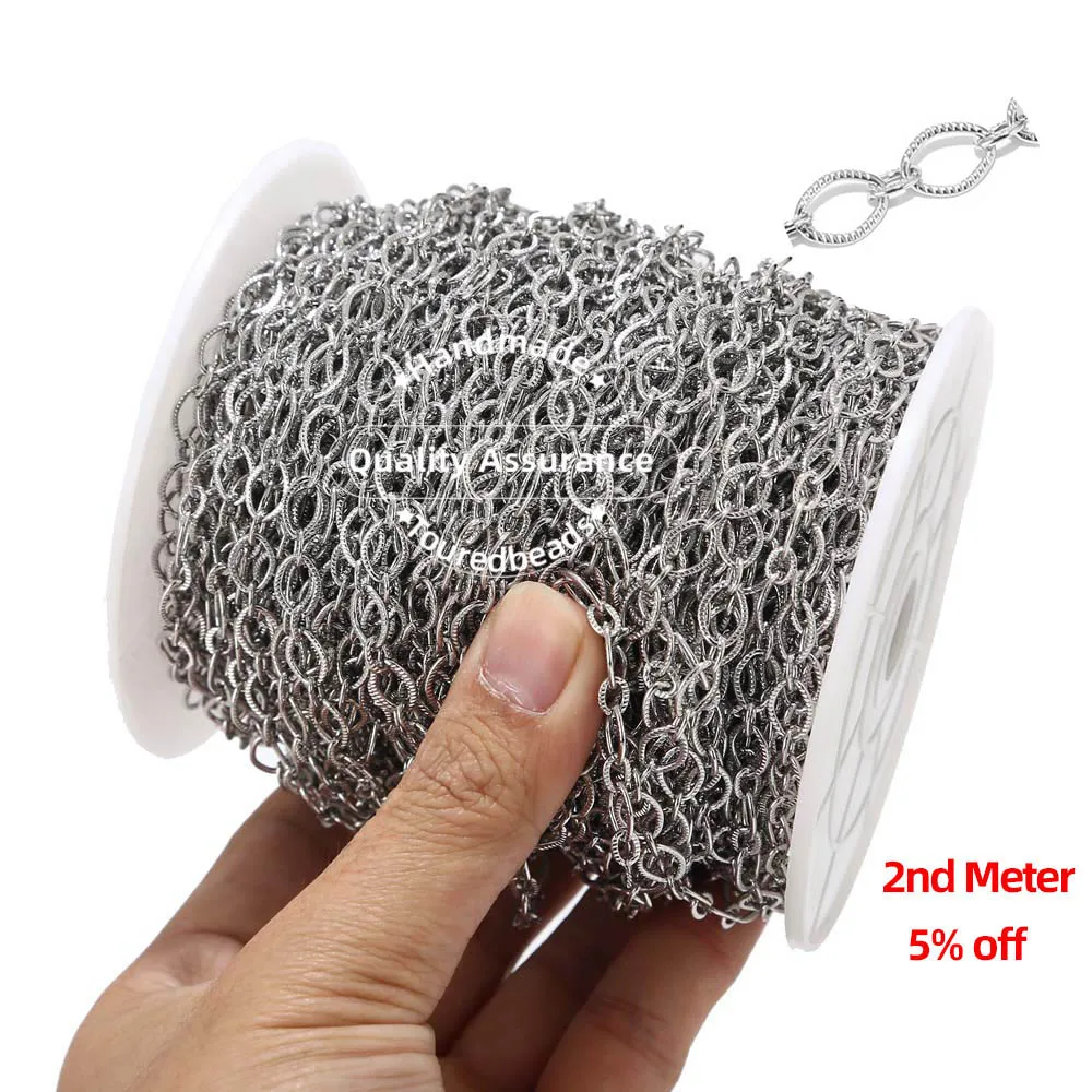 Cadenas ovaladas de acero inoxidable hechas a mano, accesorios para fabricación de joyas y collares, 1M