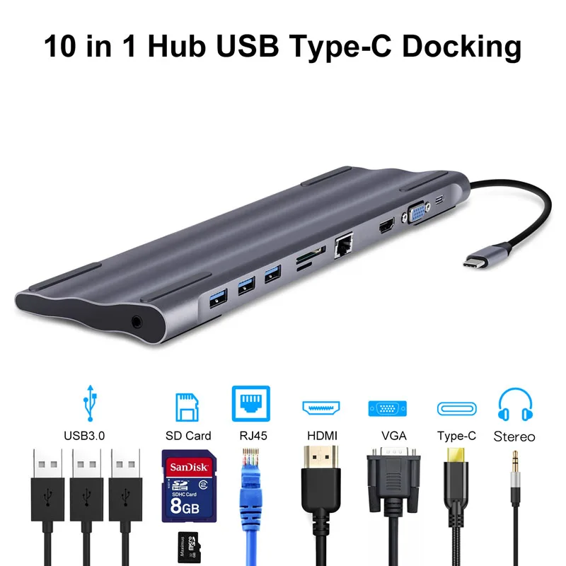 11 в 1 Тип c док-станция алюминиевый к HDMI кард-ридер RJ45 PD для зарядного устройства Аудио MacBook поддержка расширенный режим usb c концентратор - Цвет: 10in1