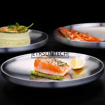 

20pcs Stainless Steel Dinner Plates Western Steak Round Tray Kitchen Serving Dishes Salad Round Plate Cake Dessert Solid Tray
