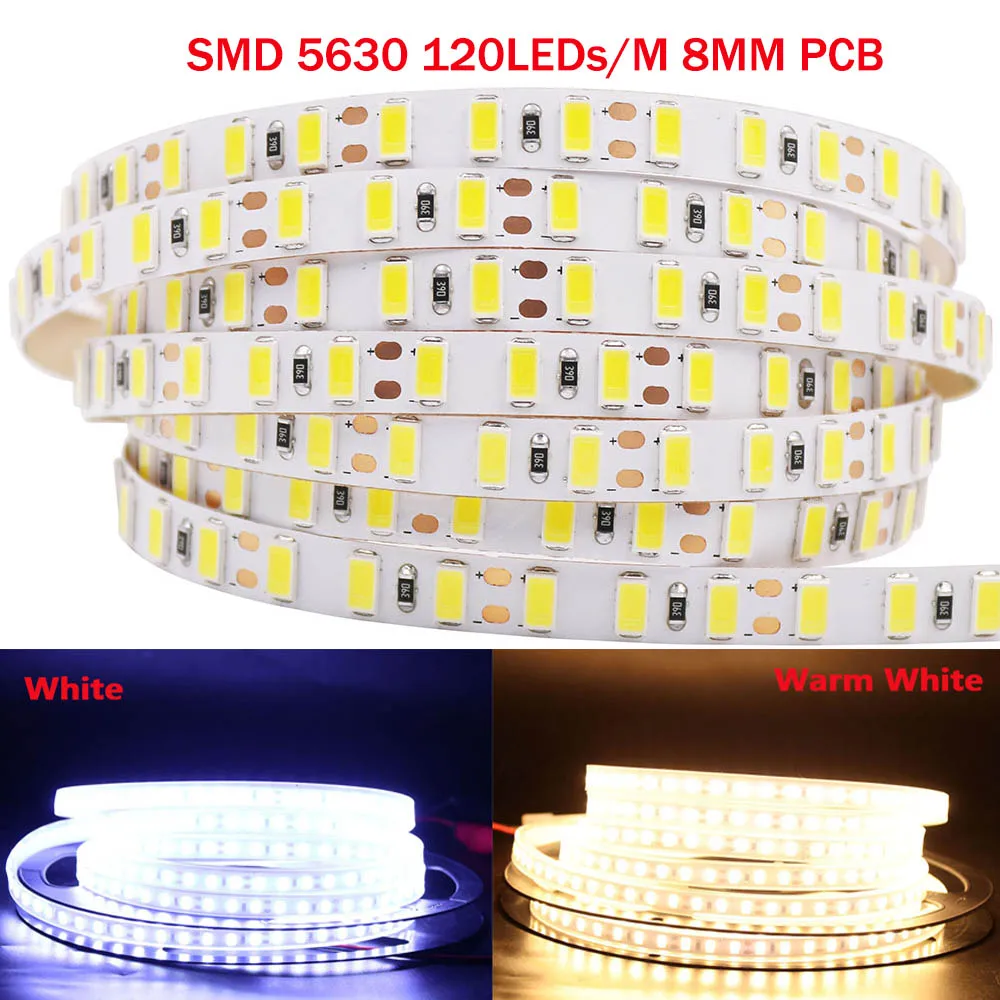 5630 120LEDs DC12V 5M гибкая Светодиодные ленты светильник светодиодный лента 60 светодиодный s/M, 120 светодиодный s/M, 240 светодиодный s/M Водонепроницаемый светодиодный лента SMD5050 5054 2835 5630 для декора стен - Испускаемый цвет: 5630 120LEDs