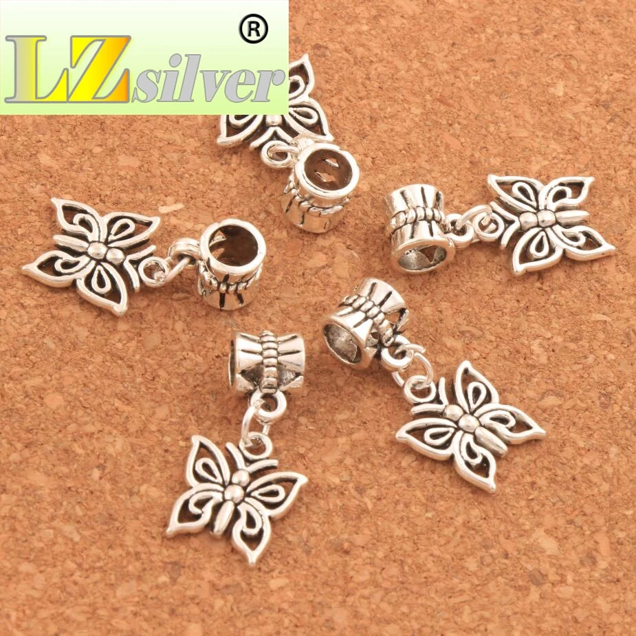 Filigree Butterfly Charm Beads 12.8x26mm 100PCS Zinc Alloy Fit European Bracelets Jewelry DIY B1111