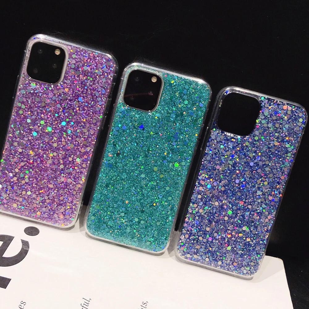 Глиттер для телефона, чехол для iPhone 7 6 6S плюс 8 х XR XS Max 5S SE Блестящий мягкий прозрачный TPU кейс на заднюю панель для iPhone 11 Pro Max Coque