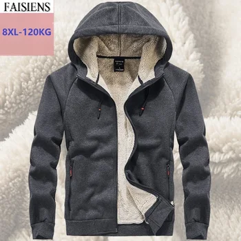 

Warm Fleece Jackets Winter Men Cotton Sports Sweatshirts Hooded Jackets Plus Size 6XL 7XL 8XL Man Zipper Outwear Out Door Coat