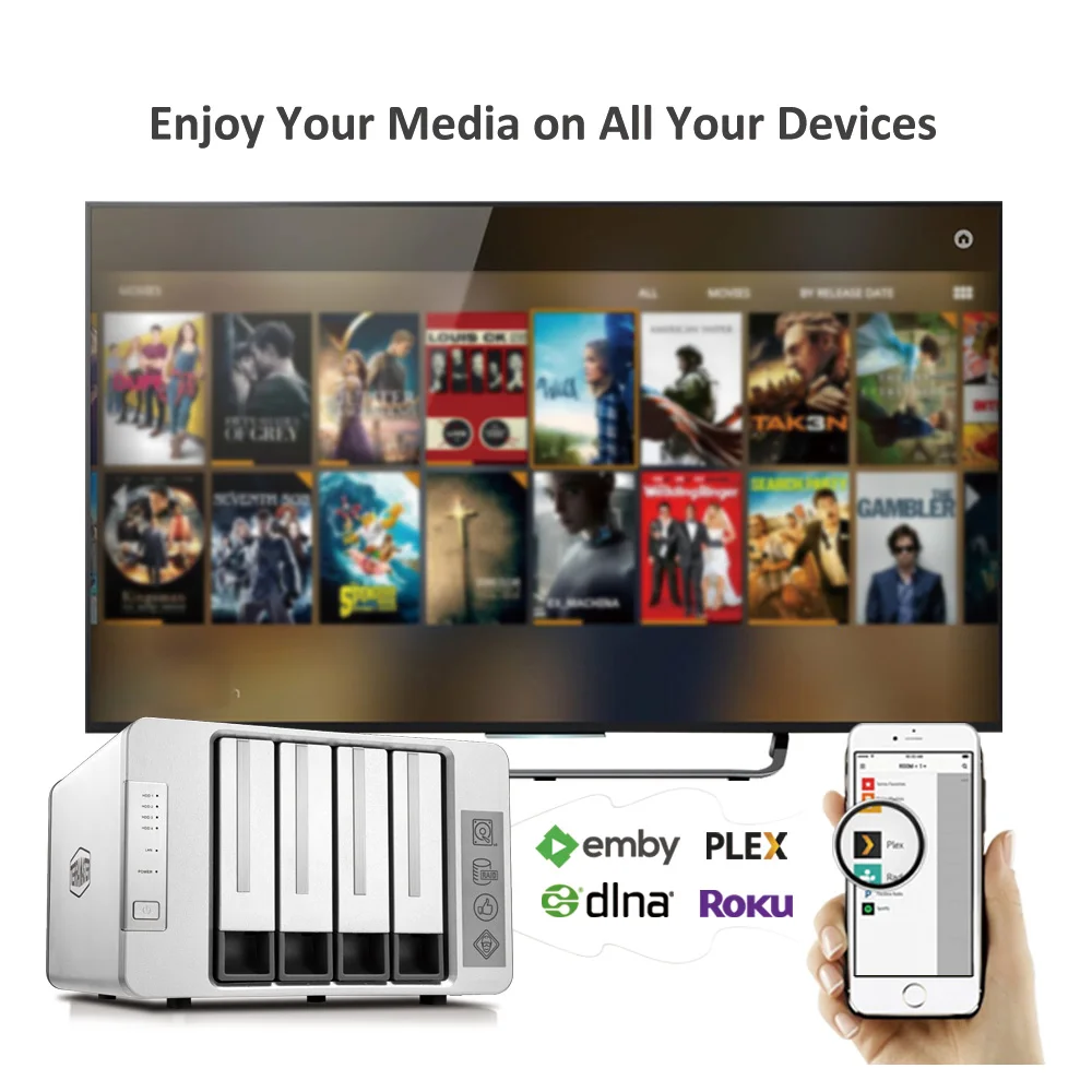 TerraMaster F4-210 NAS 쿼드 코어, 네트워크 RAID 스토리지 미디어 서버, 개인 클라우드 스토리지, 디스크리스, 4 베이, 2GB RAM