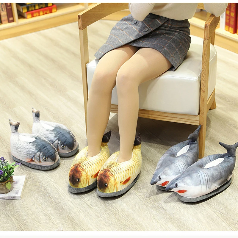 Winter Cotton Slippers For Men And Women Funny Simulation Fish