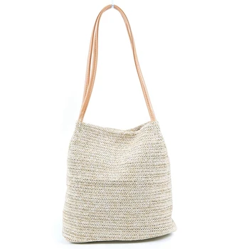 

Straw bag Casual Handbag Summer Holiday Shoulder Bag Ladies Weaving Bucket Beach Shoulder Bags Beige