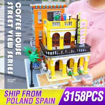 

MOC Creative City commercial street view Cafe Havana Shining shop House model Building Block bricks Kits Brick Kids Toys Gifts