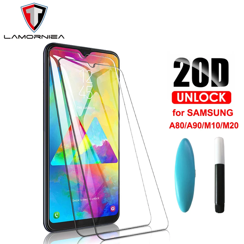 20D УФ полное клеевое стекло для Samsung Galaxy A50 A30 A20 A70 A80 A90 A10 M10 M20 M30 Защитная пленка