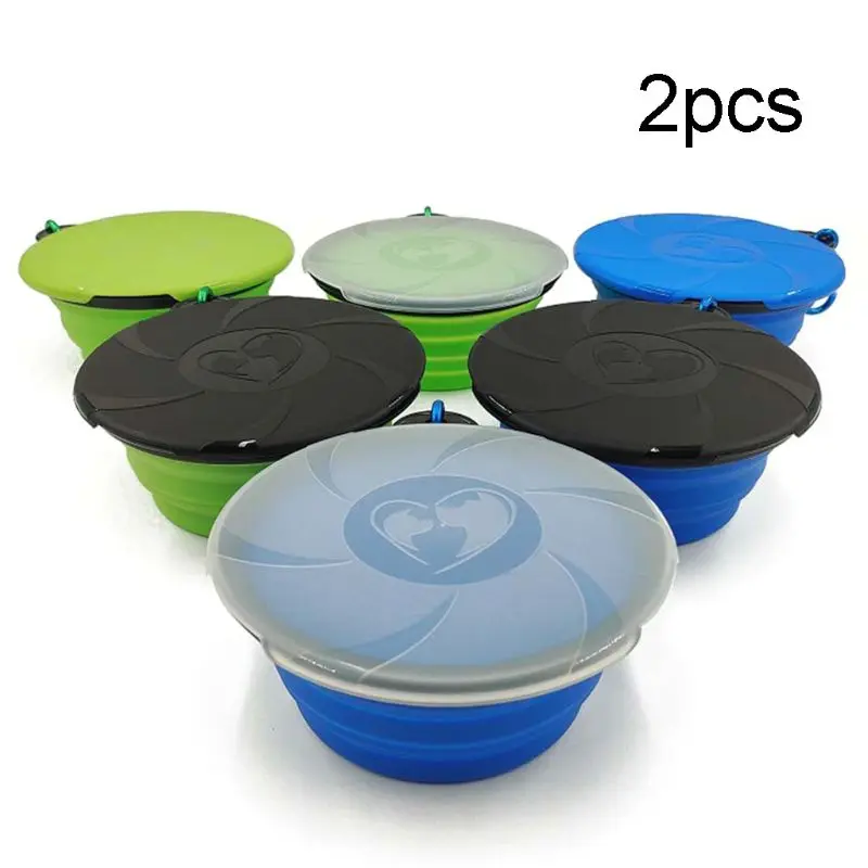 Cuenco plegable de silicona para mascotas, cuencos de agua portátiles con tapa para perros y gatos, 2 uds.