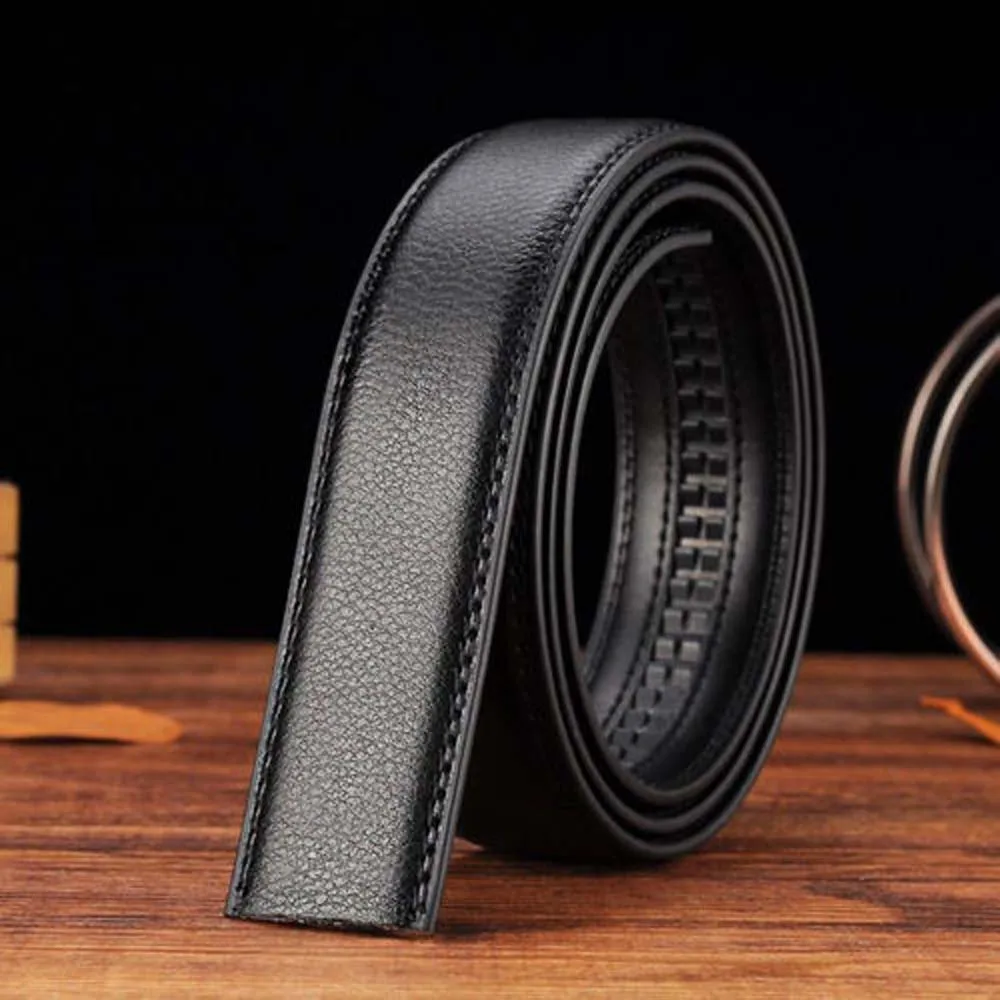 High Quality 120x3.5cm Luxury Business Style Pu Leather Men's Automatic Ribbon Black Waist Strap Belt Without Buckle Elegent real leather belt