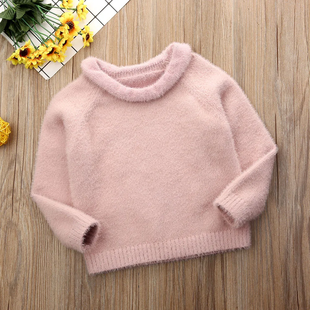 Модные Новорожденные свитер для девочек зимние теплые удобные плюшевые розовый свитер, вязаный пуловер Одежда для маленьких девочек, Топ