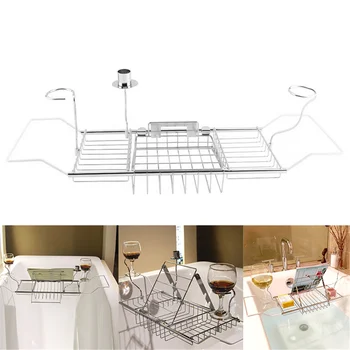 

Bathtub tray stainless steel wine glass holder and bathroom bookshelf silver durable simple design