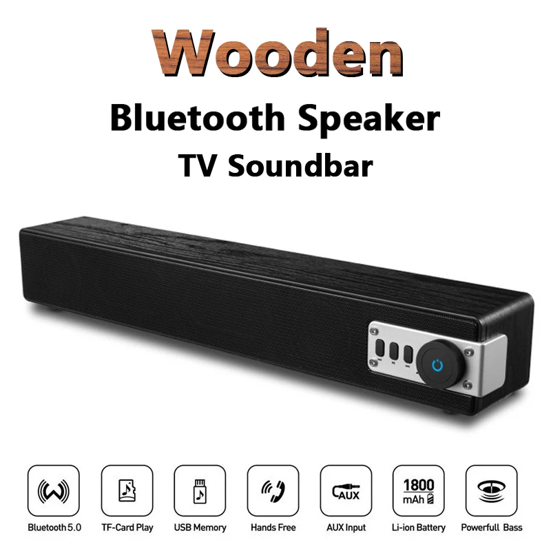 Деревянный Bluetooth динамик Портативный беспроводной Саундбар Домашний кинотеатр