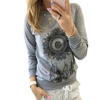 

2018 New Womens Autumn Long Sleeve Hoodie Sweatshirt Print Casual Hooded Coat Pullover