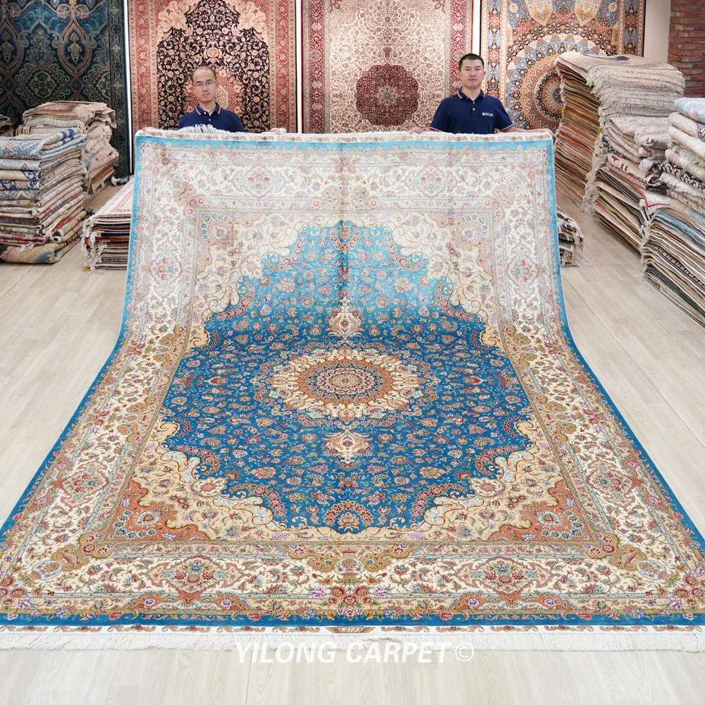 Yilong 9 'x 12' classico Design turco tappeto orientale blu tappeto persiano  di seta fatto a mano (ZQG415A) - AliExpress