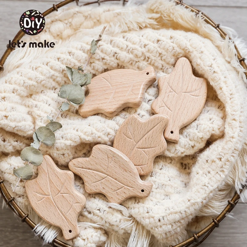 Let's Make Baby Teether Wooden Rodent 1PC Flower Leaves Moon Cartoon Beech Food Grade BPA Free Childen's Goods Teething Toys