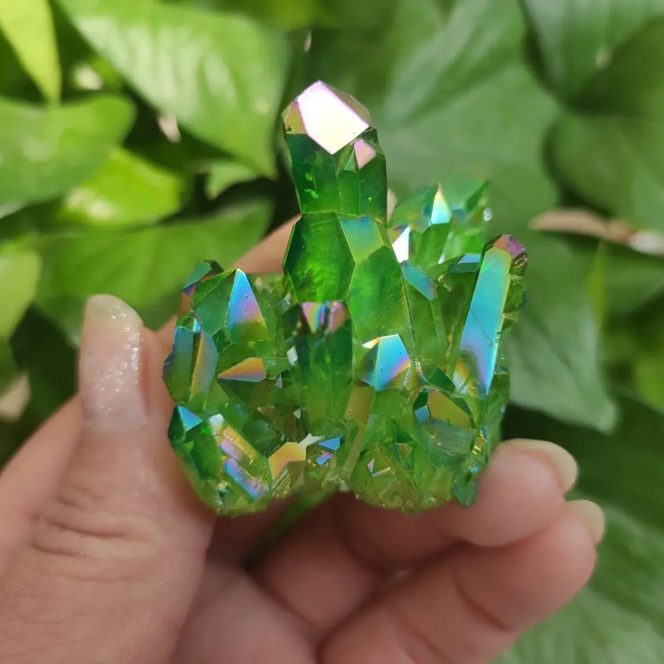 1pcs 50-60g natural green angel aura quartz crystal cluster Titanium coating electroplating stone Healing | Дом и сад
