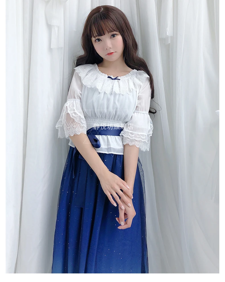 Japanese princess sweet lolita dress vintage cute starry sky bowknot high waist victorian dress kawaii girl gothic lolita jsk