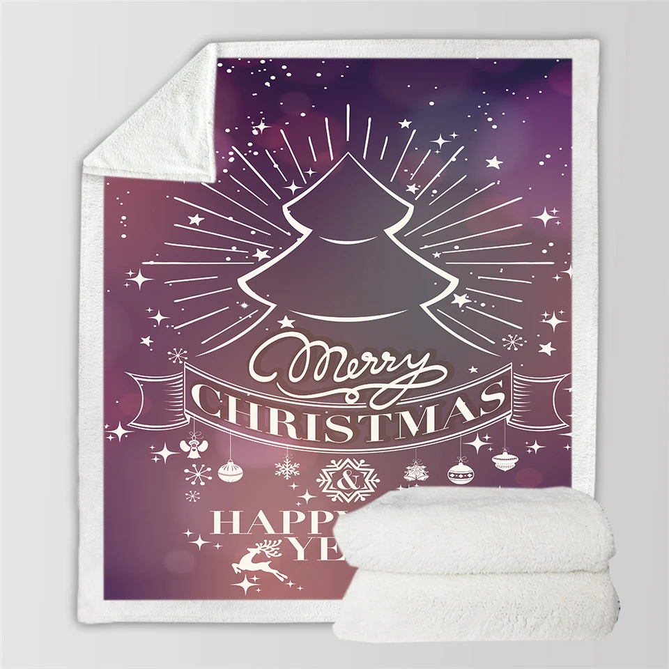 Merry Christmas 3D Printed Sherpa Blanket Couch Quilt Cover Travel Family Bedding Outlet Velvet Plush Throw Fleece Bedspread