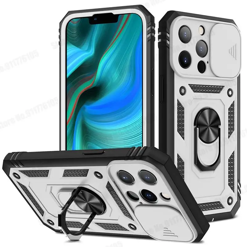 3 in 1 Hybrid Armor Shockproof Magnet Stand Case For iPhone 13 Mini 11 12 Pro Max XR XS Max 7 8 Plus Slide Lens Protective Cover iphone 13 wallet case