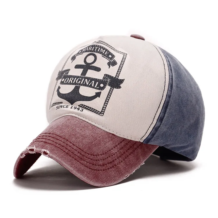 

Korean Version Snapback Cap Old Broken Hole Sunshade Hat Male and Female Personality Pirate Ship Anchor Baseball